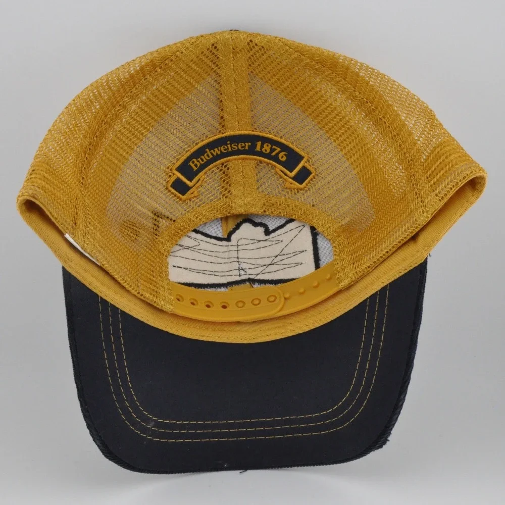 Budweiser Trucker Hat Navy Yellow Excellent Corduroy Mesh Snapback‎ Logo Patch